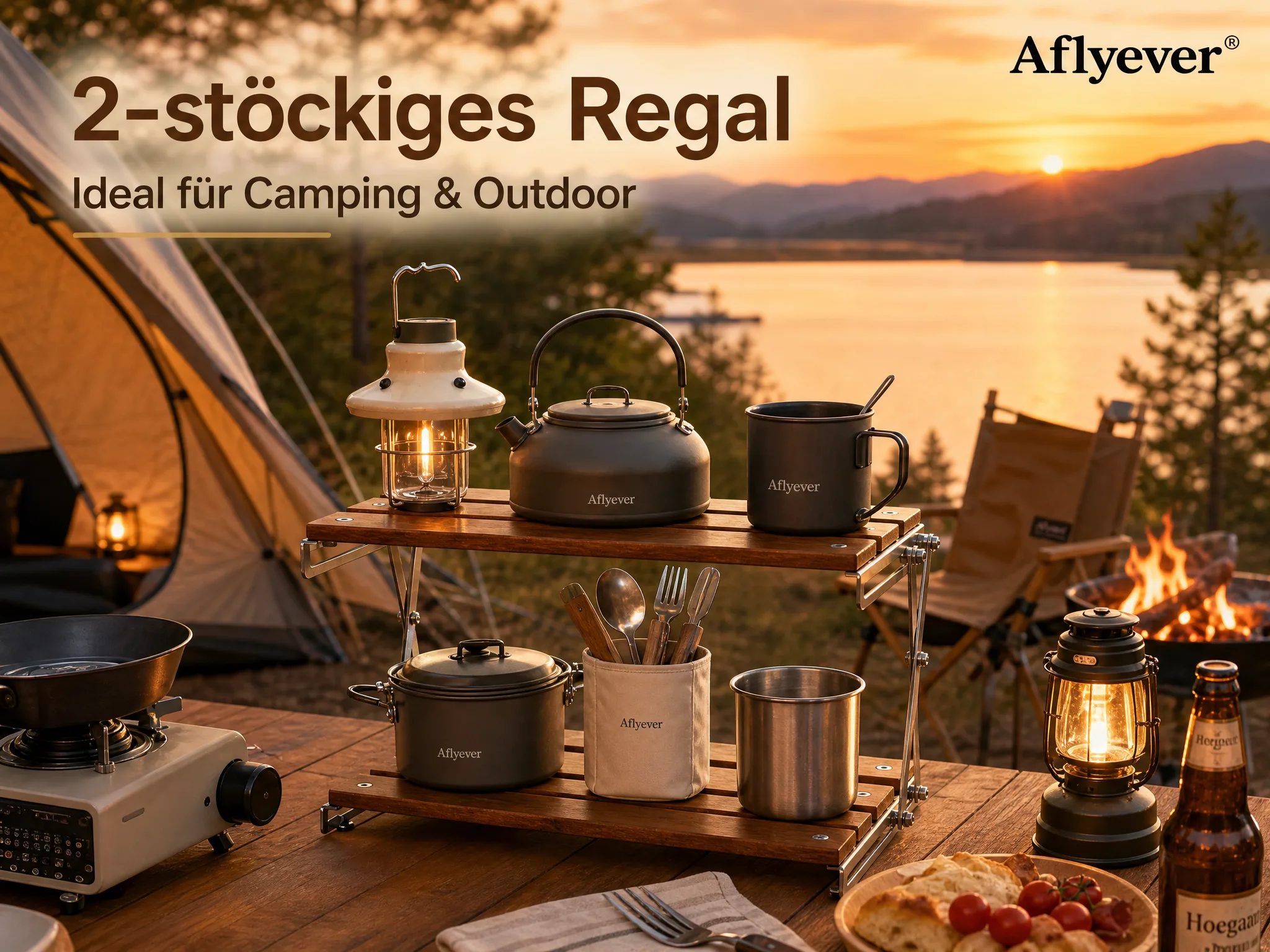 2-Tier Wooden Camping Storage Rack detail