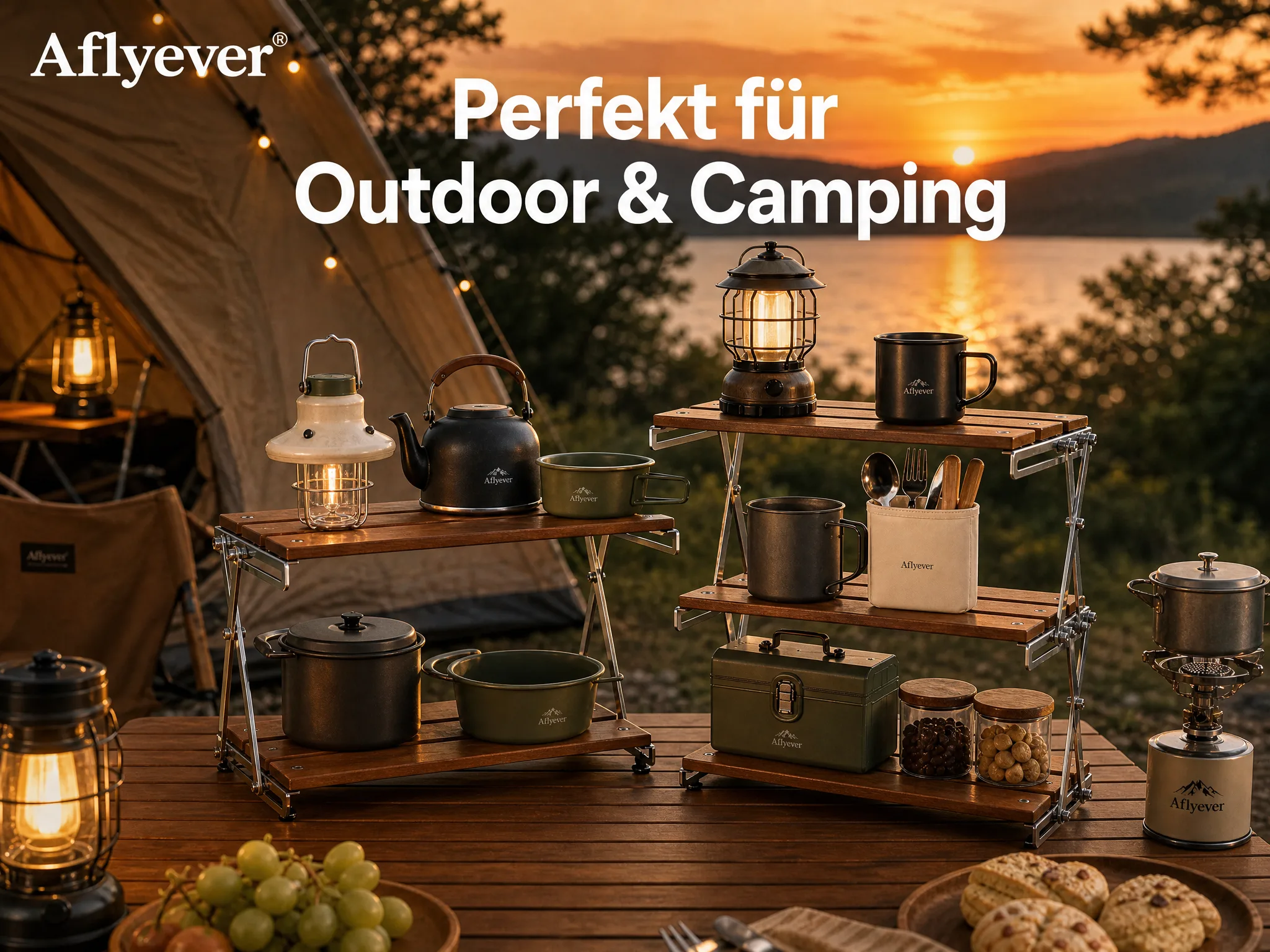 2-Tier Wooden Camping Storage Rack detail