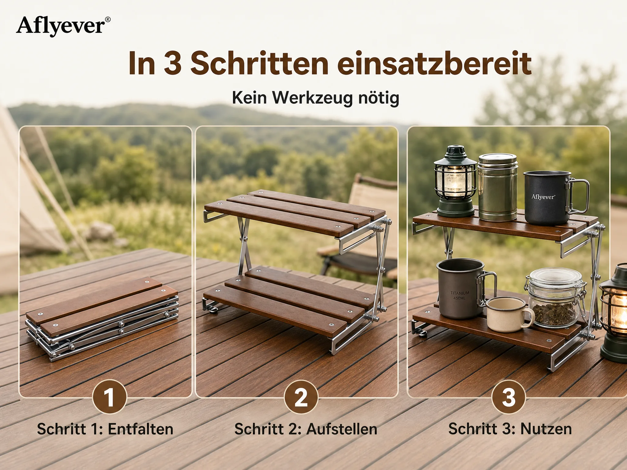 2-Tier Wooden Camping Storage Rack detail