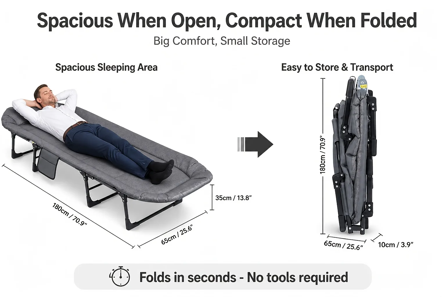 Folding Reclining Camp Cot detail