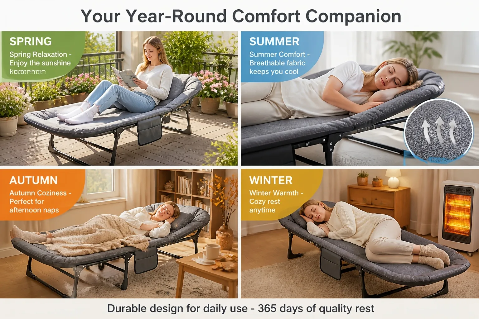 Folding Reclining Camp Cot detail