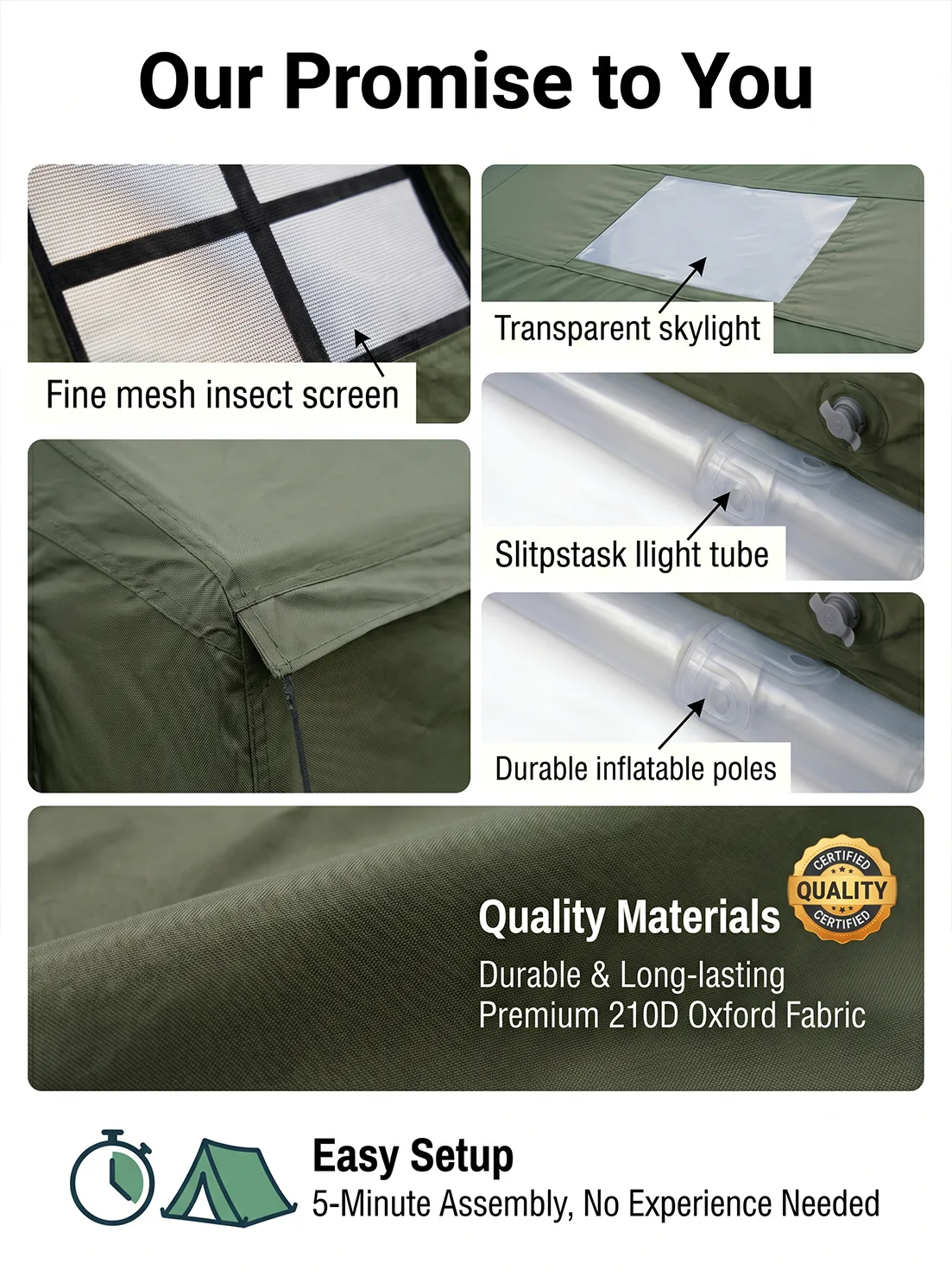 12 m² Green Tent with Double Small Windows product detail