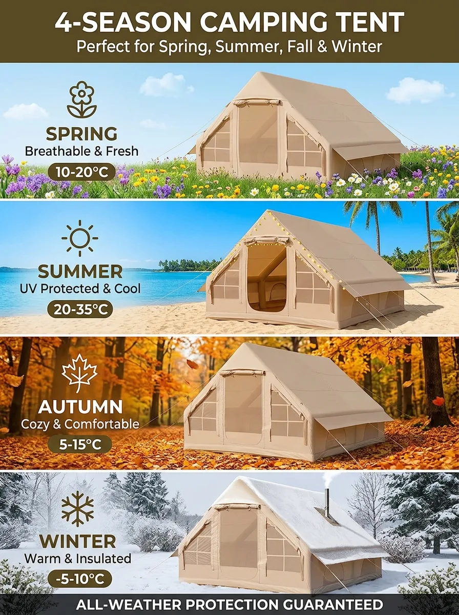 12 m² Khaki Tent with Double Small Windows product detail
