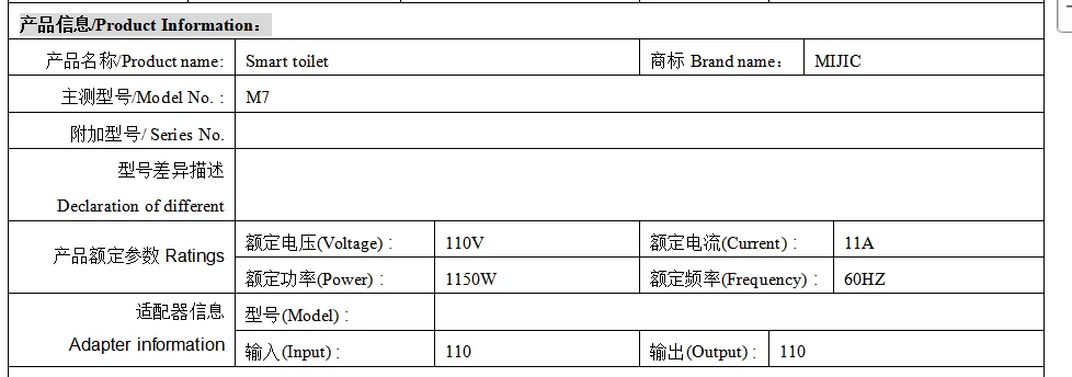 Smart toilet specifications