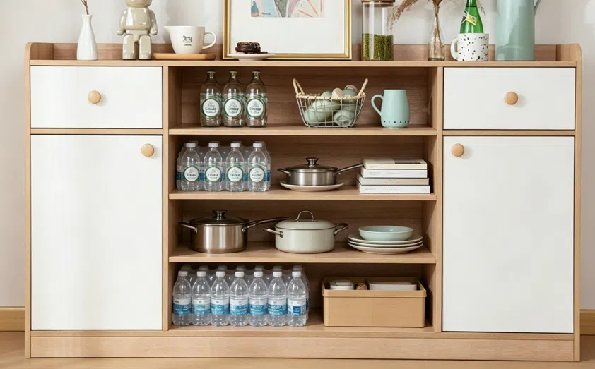 Solid Wood Veneer Living & Dining Sideboard Cabinet E5000 product detail